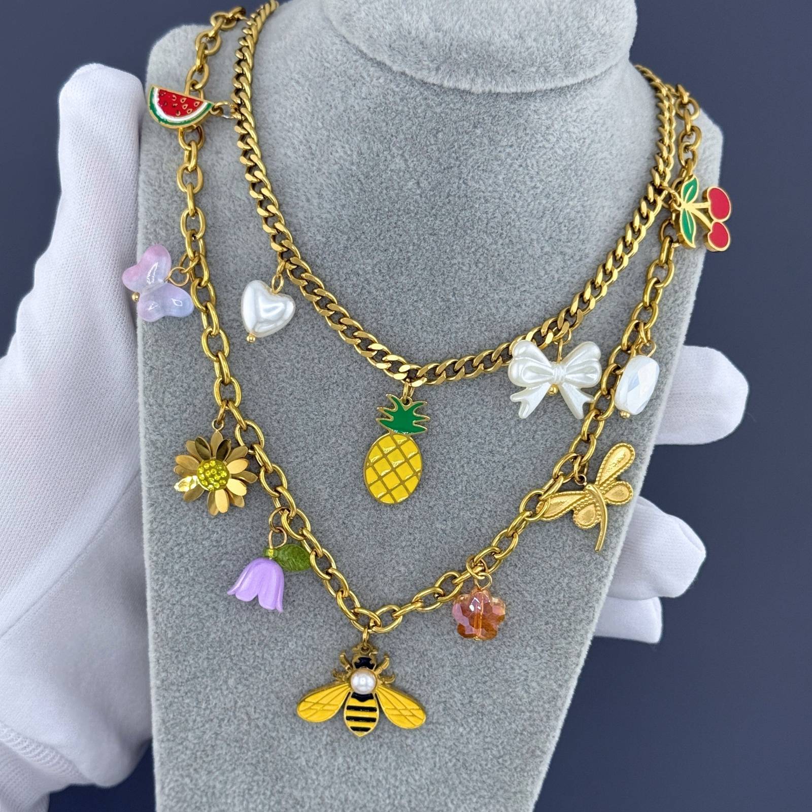 Bee Necklace, 18K Gold Plated Steel