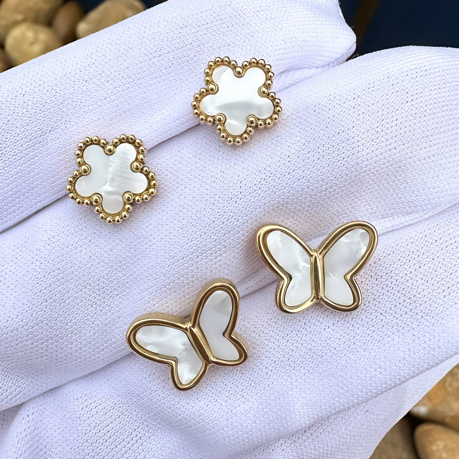 Butterflies Earrings, 18K Gold Plated Steel
