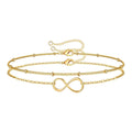 18K gold plated stainless steel infinity bracelet featuring a delicate double-chain design and adjustable fit.