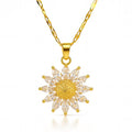 Sunflower-inspired pendant necklace with cubic zirconia stones in 18K gold-plated stainless steel.