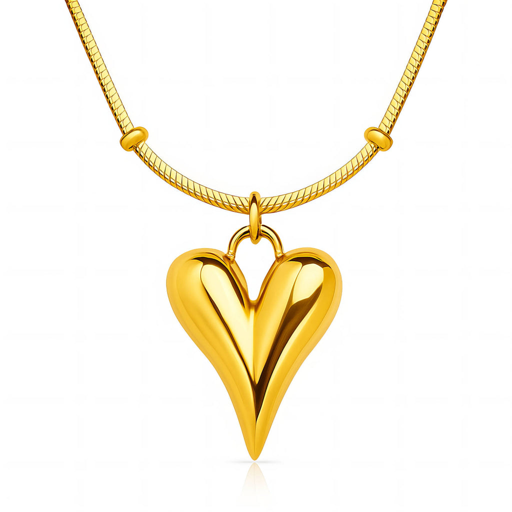 Open heart pendant necklace in 18K gold-plated stainless steel with a minimalist romantic design.