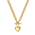 18K gold-plated stainless steel heart necklace with chunky chain and toggle clasp closure.