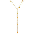 18K gold-plated stainless steel lariat necklace with delicate gold bead accents and cascading drop design.