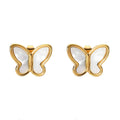 18K gold plated stainless steel butterfly stud earrings featuring a minimalist open butterfly design.
