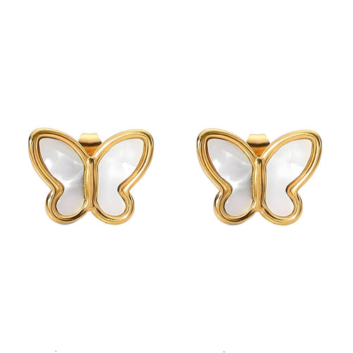 18K gold plated stainless steel butterfly stud earrings featuring a minimalist open butterfly design.