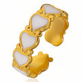 18K gold plated stainless steel adjustable ring featuring white enamel heart accents in a romantic open-band design.