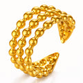 Multi-row gold beaded adjustable ring crafted from 18K gold-plated stainless steel.