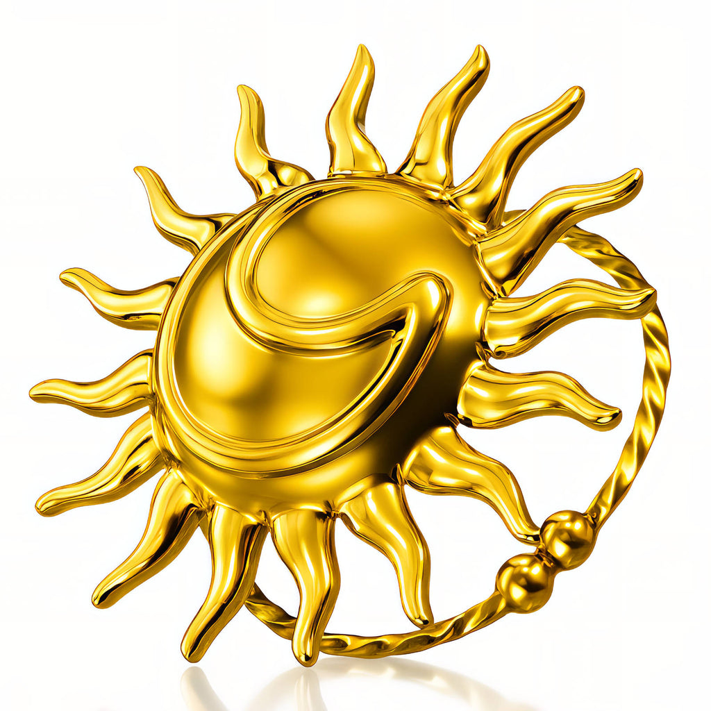 Sun-inspired adjustable ring in 18K gold-plated stainless steel with detailed celestial design.
