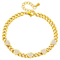 18K gold plated stainless steel bracelet featuring sparkling cubic zirconia heart charms and a bold chain design.
