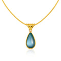 Blue teardrop pendant necklace crafted from waterproof hypoallergenic 18K gold-plated stainless steel inspired by ocean and coastal beauty.