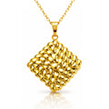 Geometric woven gold pendant necklace crafted from waterproof hypoallergenic 18K gold-plated stainless steel with a luxury statement design.