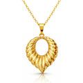 Gold leaf halo pendant necklace crafted from waterproof hypoallergenic 18K gold-plated stainless steel with a nature-inspired design.