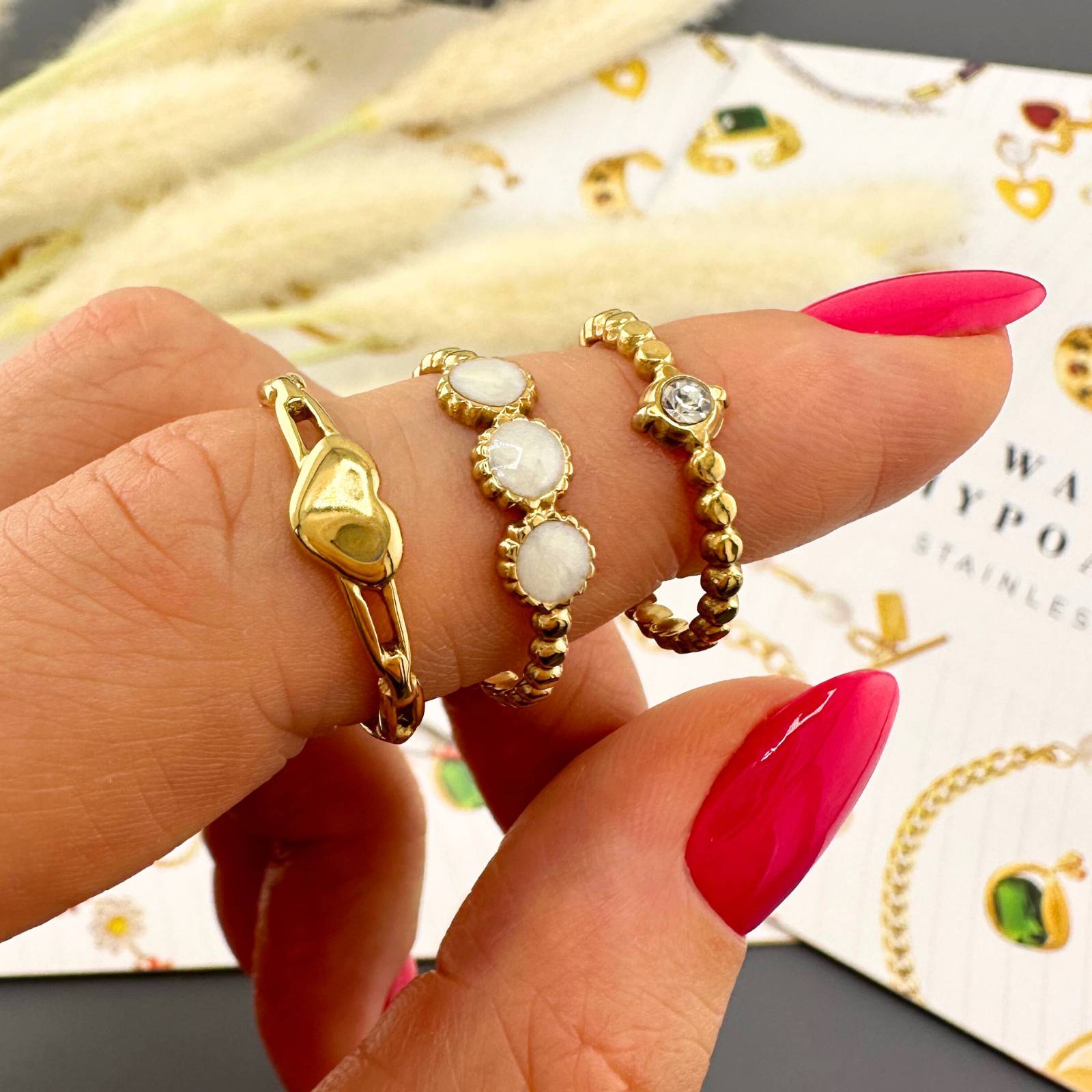 Triple Stone Adjustable Ring | 18K Gold Plated Stainless Steel