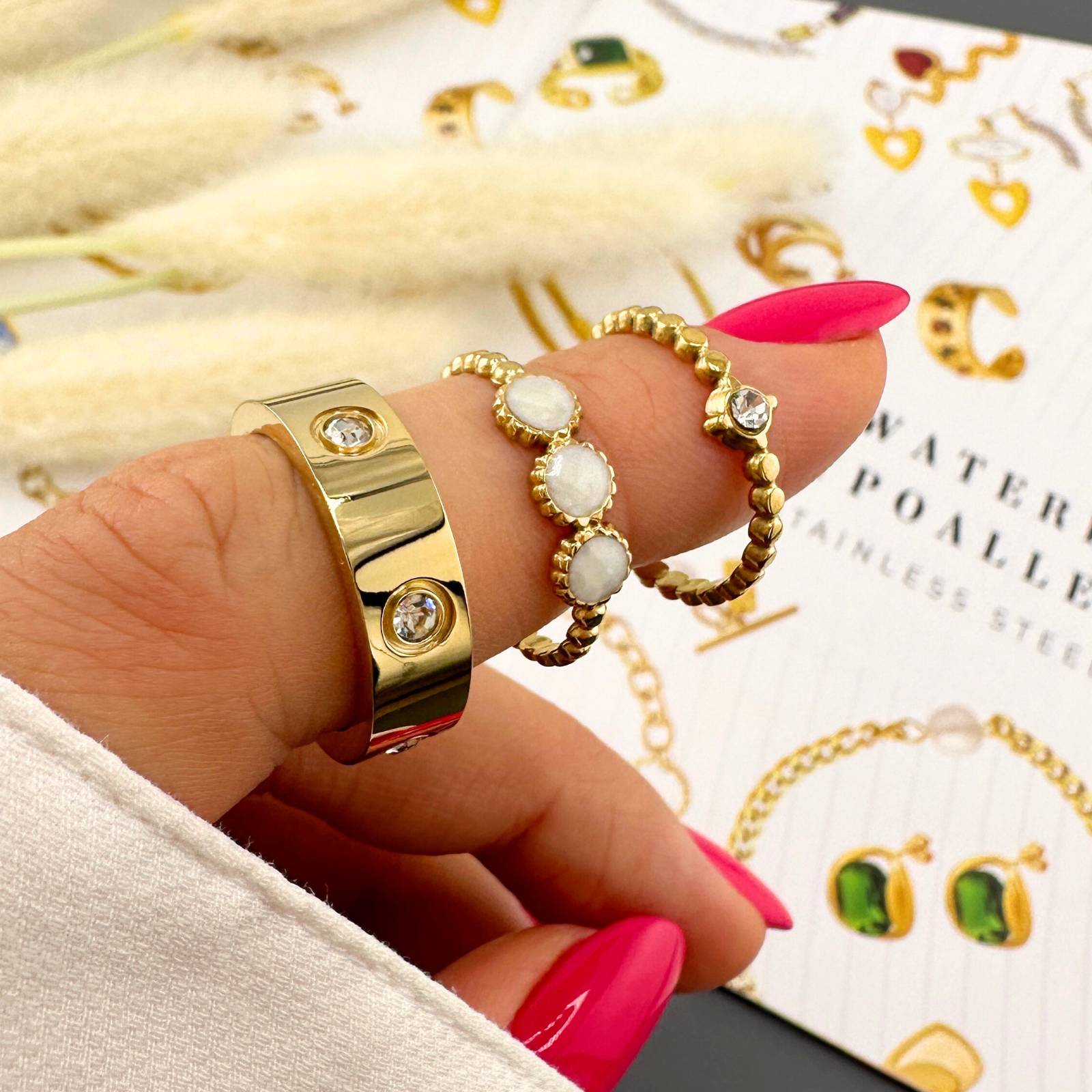 Triple Stone Adjustable Ring | 18K Gold Plated Stainless Steel