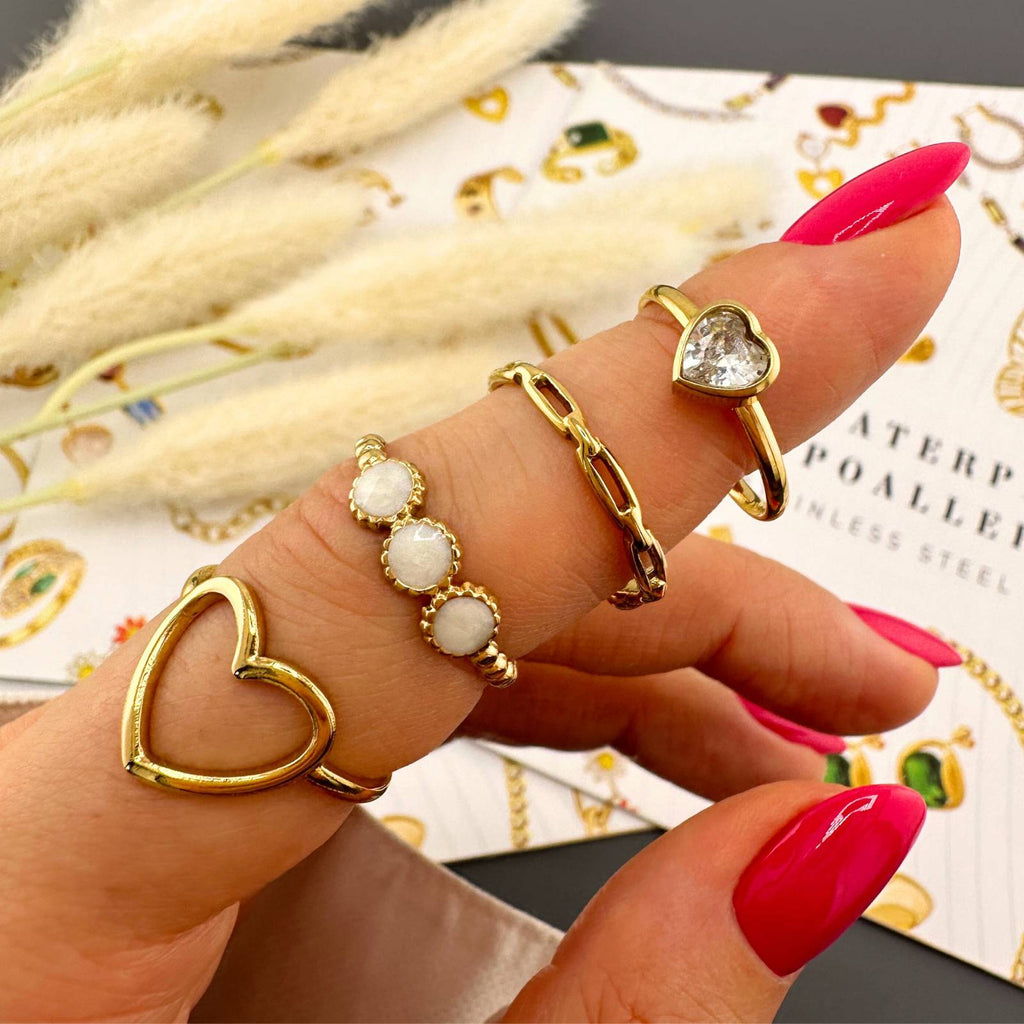 Triple Stone Adjustable Ring | 18K Gold Plated Stainless Steel